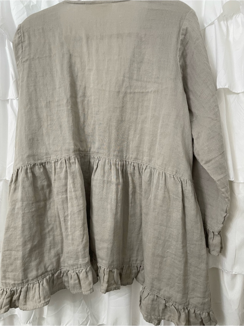 Paperlace Light Taupe Ruffle-Trim Cotton Tunic Jacket - Picture 2 of 5